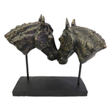 Nuzzling Bay Horse Heads Figurine - 36.7cm