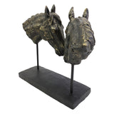 Nuzzling Bay Horse Heads Figurine - 36.7cm
