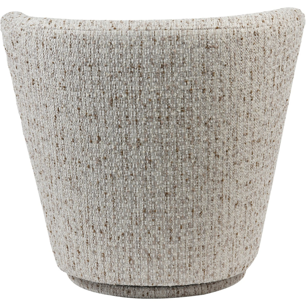 Libra Interiors Textured Swivel Fabric Armchair in natural flecked ivory, sand and almond weave, shown from the rear with rounded silhouette and swivel base.