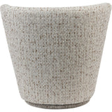 Libra Interiors Textured Swivel Fabric Armchair in natural flecked ivory, sand and almond weave, shown from the rear with rounded silhouette and swivel base.