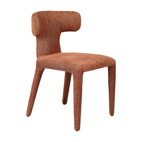 Libra Interiors Curved Back Fully Upholstered Dining Chair in textured chestnut brown fabric with a rolled curved backrest and upholstered legs.