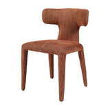 Libra Interiors Curved Back Fully Upholstered Dining Chair in textured brown fabric with rolled curved backrest and upholstered legs on a white background.