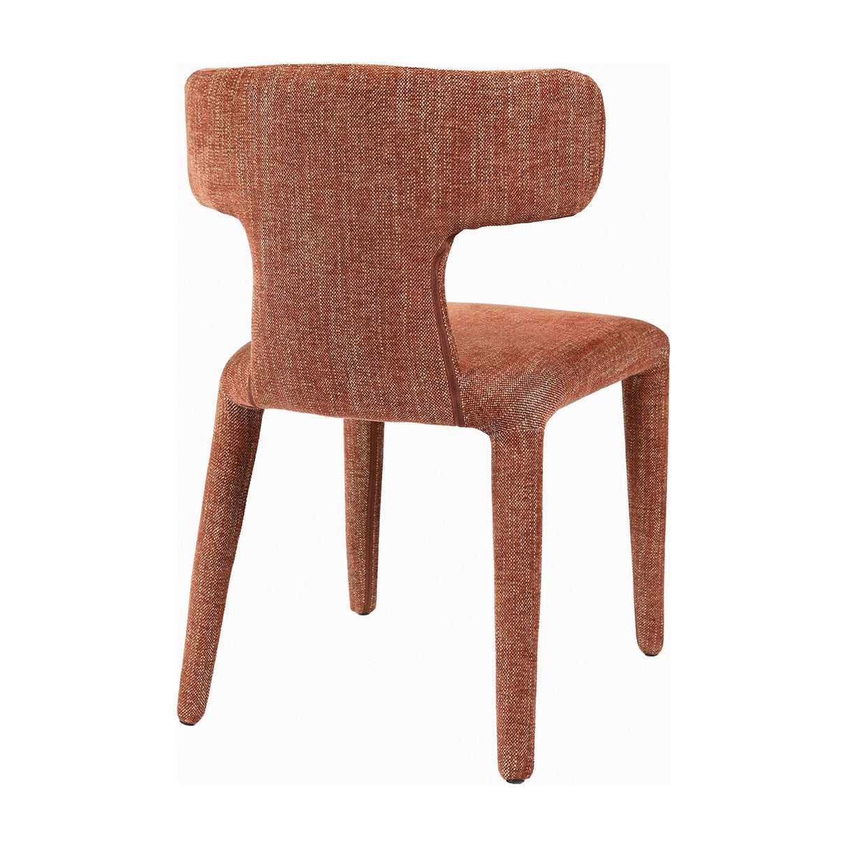 Libra Interiors Curved Back Fully Upholstered Dining Chair in warm brown woven fabric, shown from the rear angle on a plain background.
