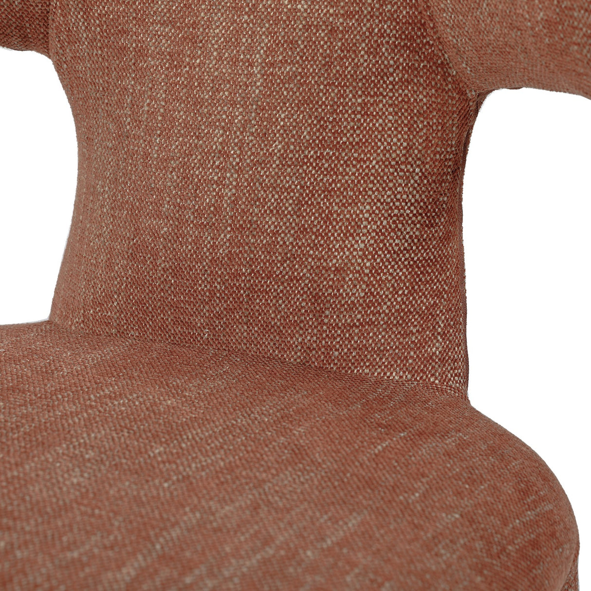 Close-up of Libra Interiors Curved Back Fully Upholstered Dining Chair in brown, showing textured woven needle punch fabric on backrest and seat.