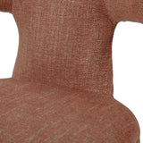 Close-up of Libra Interiors Curved Back Fully Upholstered Dining Chair in brown, showing textured woven needle punch fabric on backrest and seat.