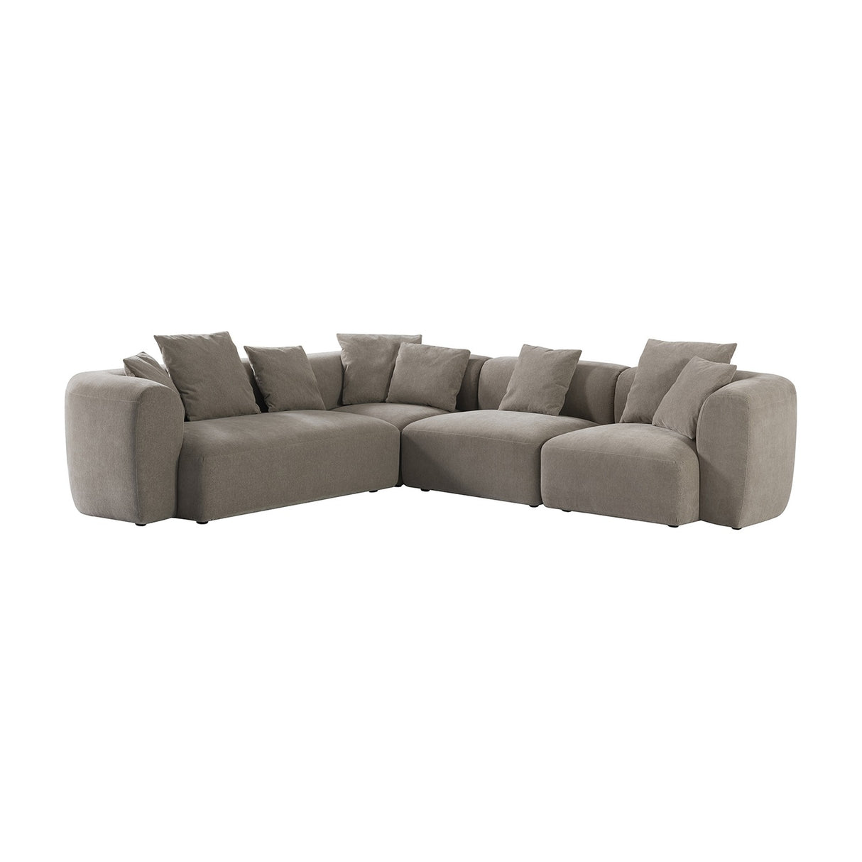 Libra Interiors Chenille 5-Piece Modular Sofa in natural beige, arranged in an L-shape with corner unit, ottoman and scatter cushions on a white background.