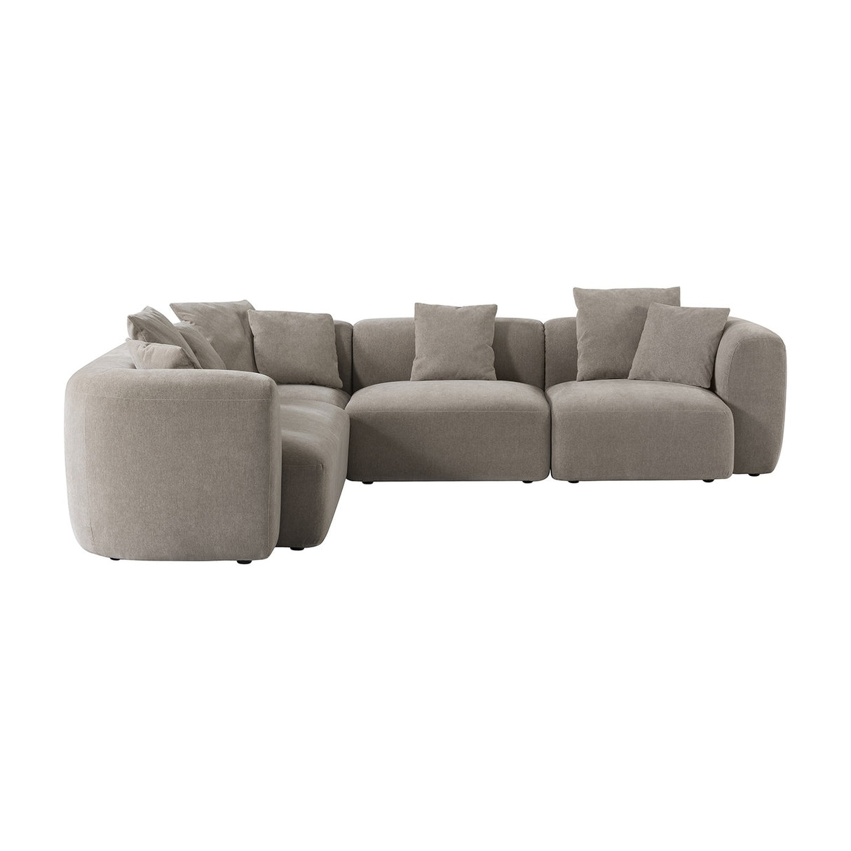 Libra Interiors Chenille 5-Piece Modular Sofa in natural beige, arranged as an L-shape sectional with scatter cushions on a plain white background.