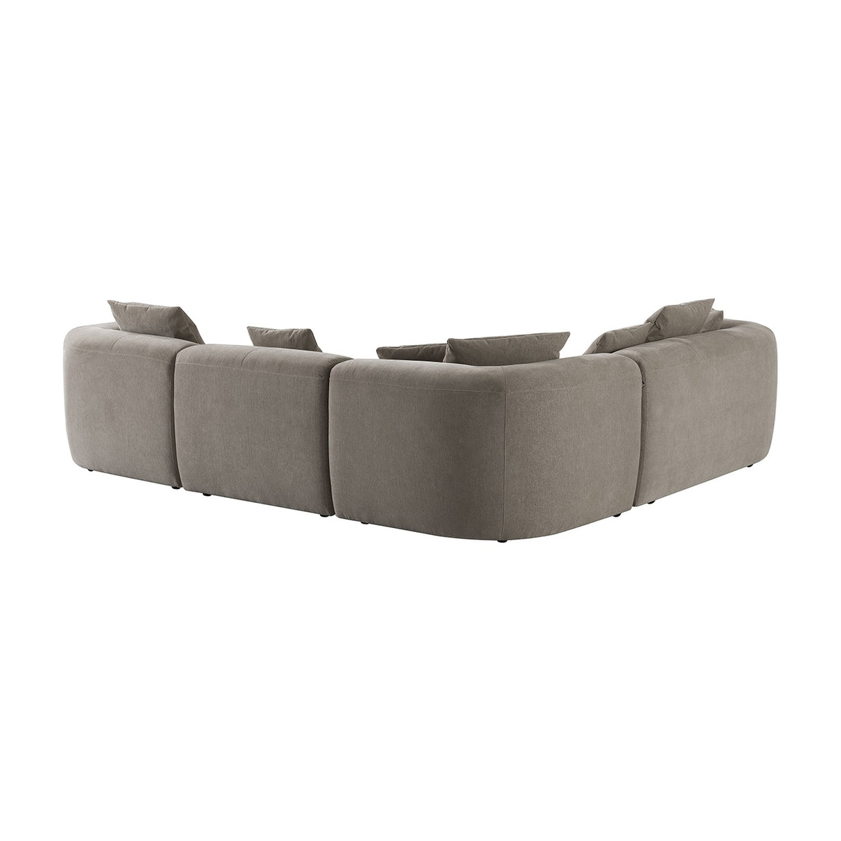 Rear angled view of the Libra Interiors Chenille 5-Piece Modular Sofa in natural beige, showing its L-shaped layout and scatter cushions on a white background.