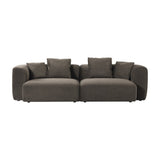 Libra Interiors Velvet Curved 2-Seater Modular Sofa in brown, shown as two rounded sections with deep seats and scatter cushions on a white background.