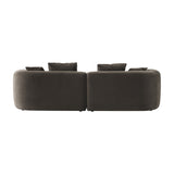 Libra Interiors Velvet Curved 2-Seater Modular Sofa in brown, rear view showing two rounded sections with scatter cushions on a plain white background.