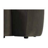 Close-up of the base and rounded side of the Libra Interiors Velvet Curved 2-Seater Modular Sofa in brown, showing plush velvet upholstery and black feet.