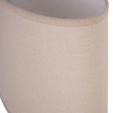 Close-up of the neutral linen-look fabric shade on the Libra Interiors Textured Ceramic Oval Table Lamp in grey.