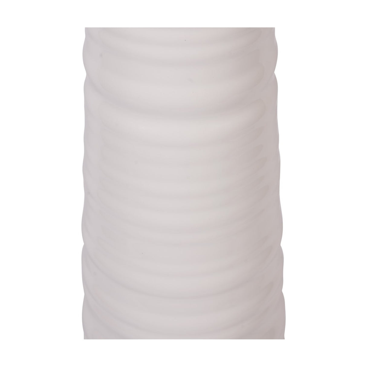 Close-up of the Libra Interiors Ribbed Ceramic Tall Floor Lamp in white, showing the horizontally banded glazed ceramic base texture.