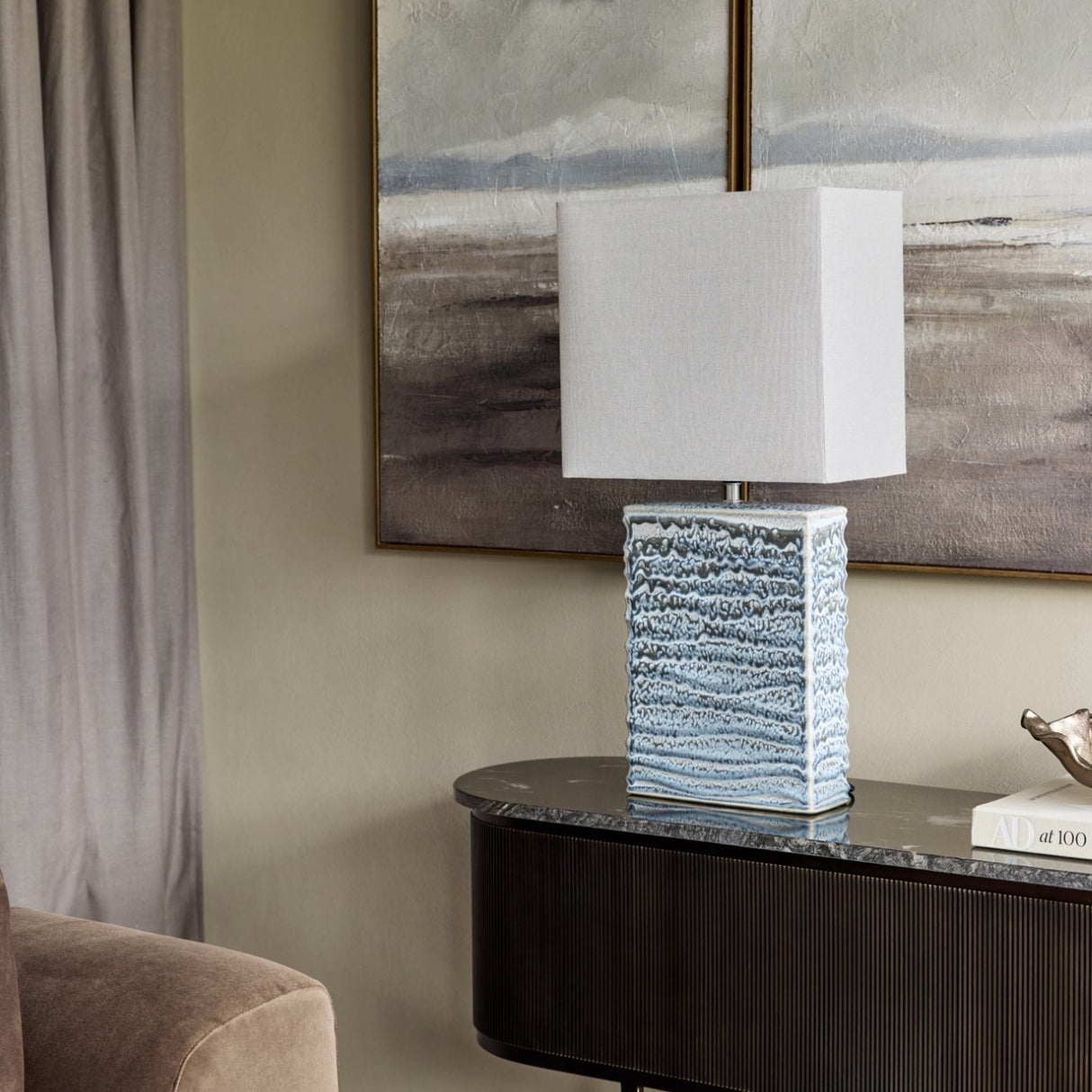 Textured Ceramic Rectangular Table Lamp – Blue