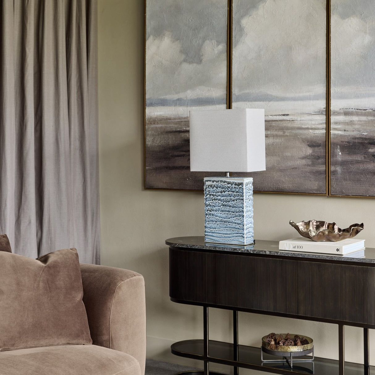 Textured Ceramic Rectangular Table Lamp – Blue