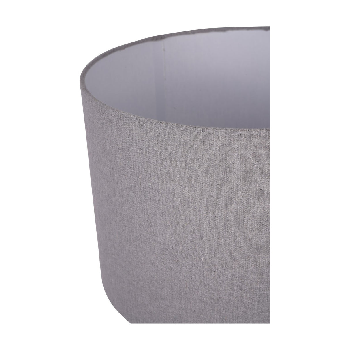 Close-up of the Libra Interiors Ribbed Ceramic Table Lamp in Charcoal, showing the grey fabric drum shade and white lining on a plain background.