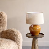 Glazed Ceramic Hessian Shade Table Lamp – Brown