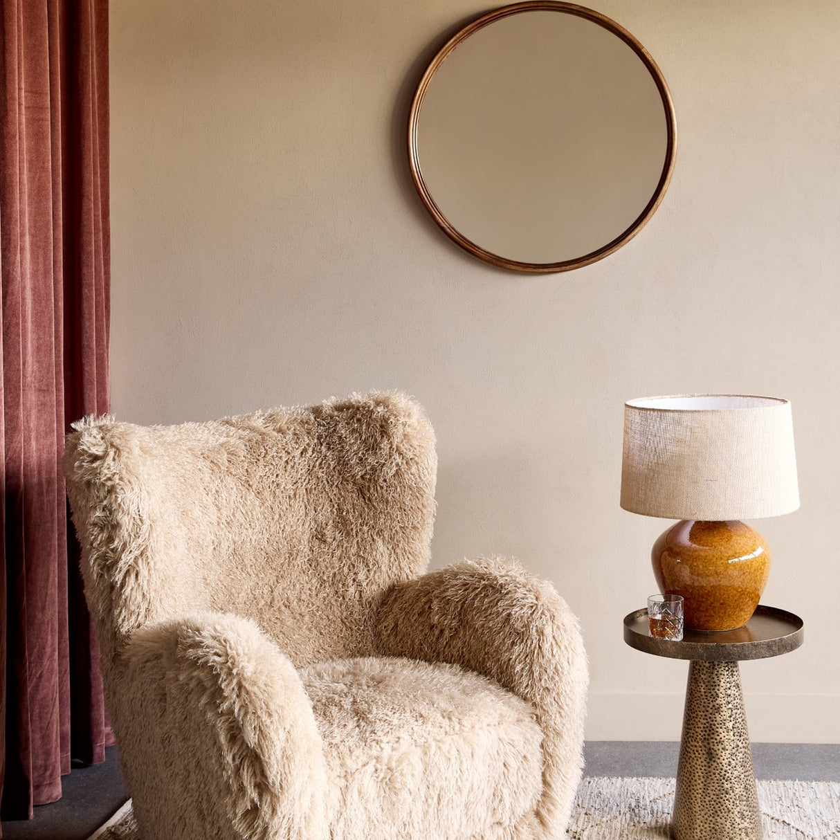 Glazed Ceramic Hessian Shade Table Lamp – Brown