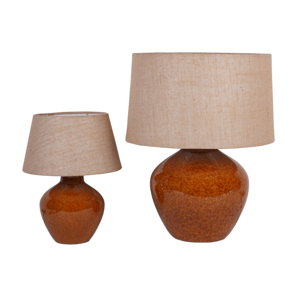 Glazed Ceramic Hessian Shade Table Lamp – Brown
