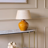Glazed Ceramic Hessian Shade Table Lamp – Brown