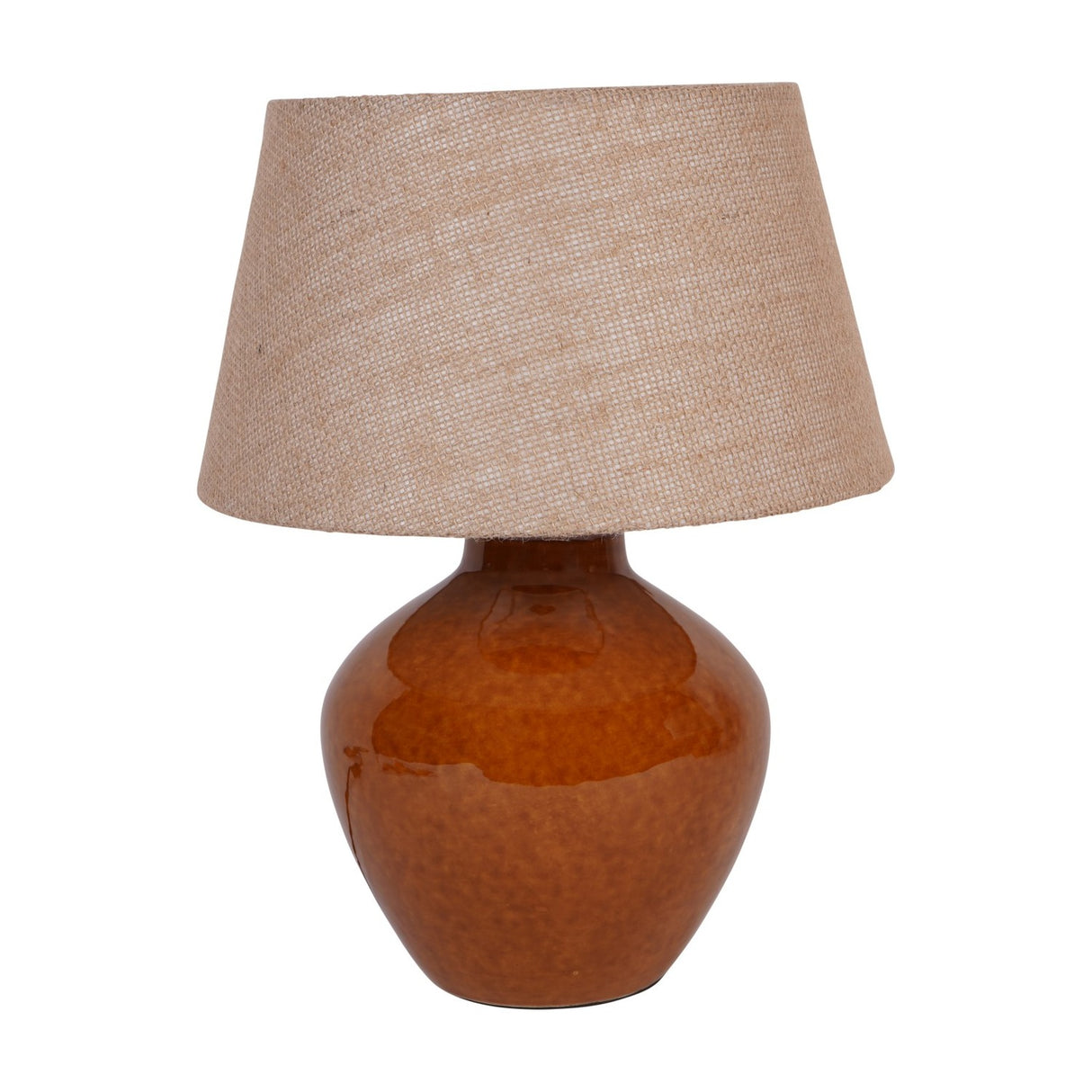 Glazed Ceramic Hessian Shade Table Lamp – Brown