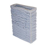 Libra Interiors Rippled Ceramic Rectangular Vase in blue reactive glaze with grey and white tones, shown at an angle against a plain white background.