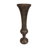 Libra Interiors Trumpet Antique Brass Floor Vase in aluminium with flared mouth, turned ball detail and pedestal foot, shown on a plain white background.