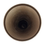 Top-down view of the Libra Interiors Trumpet Antique Brass Floor Vase, showing the flared circular mouth and narrow central opening in brushed brass.