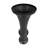 Libra Interiors Trumpet Antique Bronze Aluminium Vase with flared top and turned baluster stem on a rounded footed base, shown on a plain white background.