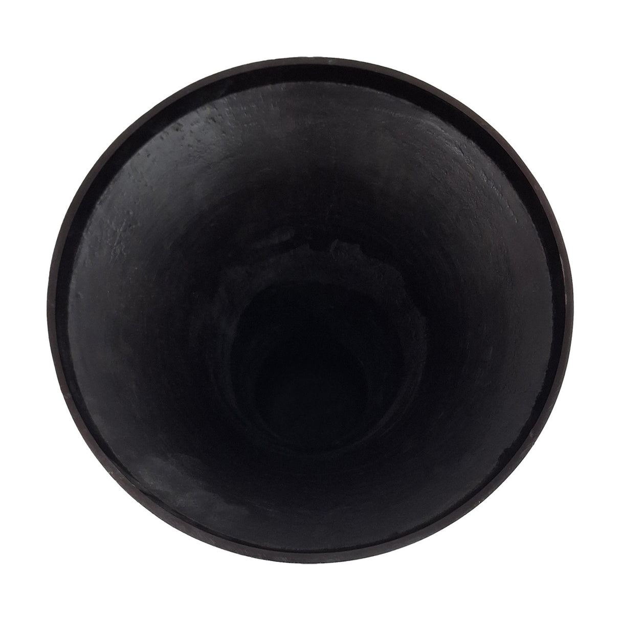 Top-down view into the flared trumpet opening of the Libra Interiors antique bronze aluminium vase, showing its brushed dark metallic interior.