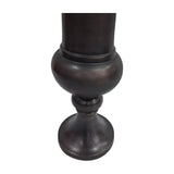 Close-up of the Libra Interiors Trumpet Antique Bronze Aluminium Vase showing its baluster stem and rounded footed base in a brushed bronze finish.