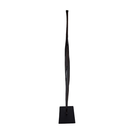 Libra Interiors Twisting Leaf tall abstract aluminium sculpture in bronze finish with organic cut-outs on a square base, shown against a white background.