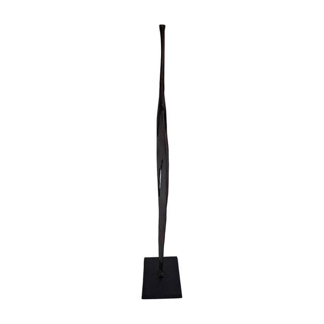 Libra Interiors Twisting Leaf tall abstract aluminium sculpture in bronze finish with organic cut-outs on a square base, shown against a white background.