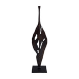 Libra Interiors Twisting Leaf tall aluminium sculpture in bronze finish, with a slender stem and organic cut-out leaf form on a square base.