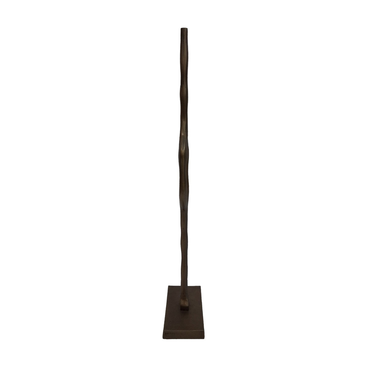Libra Interiors Cast Aluminium Abstract Sculpture in brass, a tall slender rippling column rising from a solid square base, shown on a plain white background.
