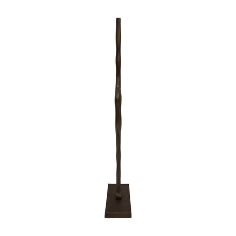 Libra Interiors Cast Aluminium Abstract Sculpture in brass, a tall slender rippling column rising from a solid square base, shown on a plain white background.