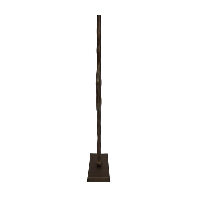 Libra Interiors Cast Aluminium Abstract Sculpture in brass, a tall slender rippling column rising from a solid square base, shown on a plain white background.