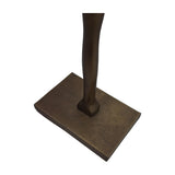 Close-up of the Libra Interiors Cast Aluminium Abstract Sculpture base, showing the slender tapered column meeting a solid rectangular brass-toned plinth.