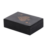 Libra Interiors Ace of Spades card box in black lacquered resin with gold spade and filigree motif on the hinged lid, shown on a white background.