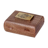 Libra Interiors Mango Wood Brass Inlay Card Game box with rounded edges and a raised Queen of Spades brass motif on the hinged lid.