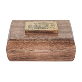 Libra Interiors Mango Wood Brass Inlay Card Game box with hinged lid, rounded edges and a Queen of Spades brass motif, shown on a white background.