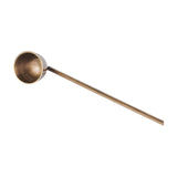 Libra Interiors Brass and Bone Inlay Candle Snuffer with a small bell-shaped antique brass cup on a slim rod, shown against a plain white background.
