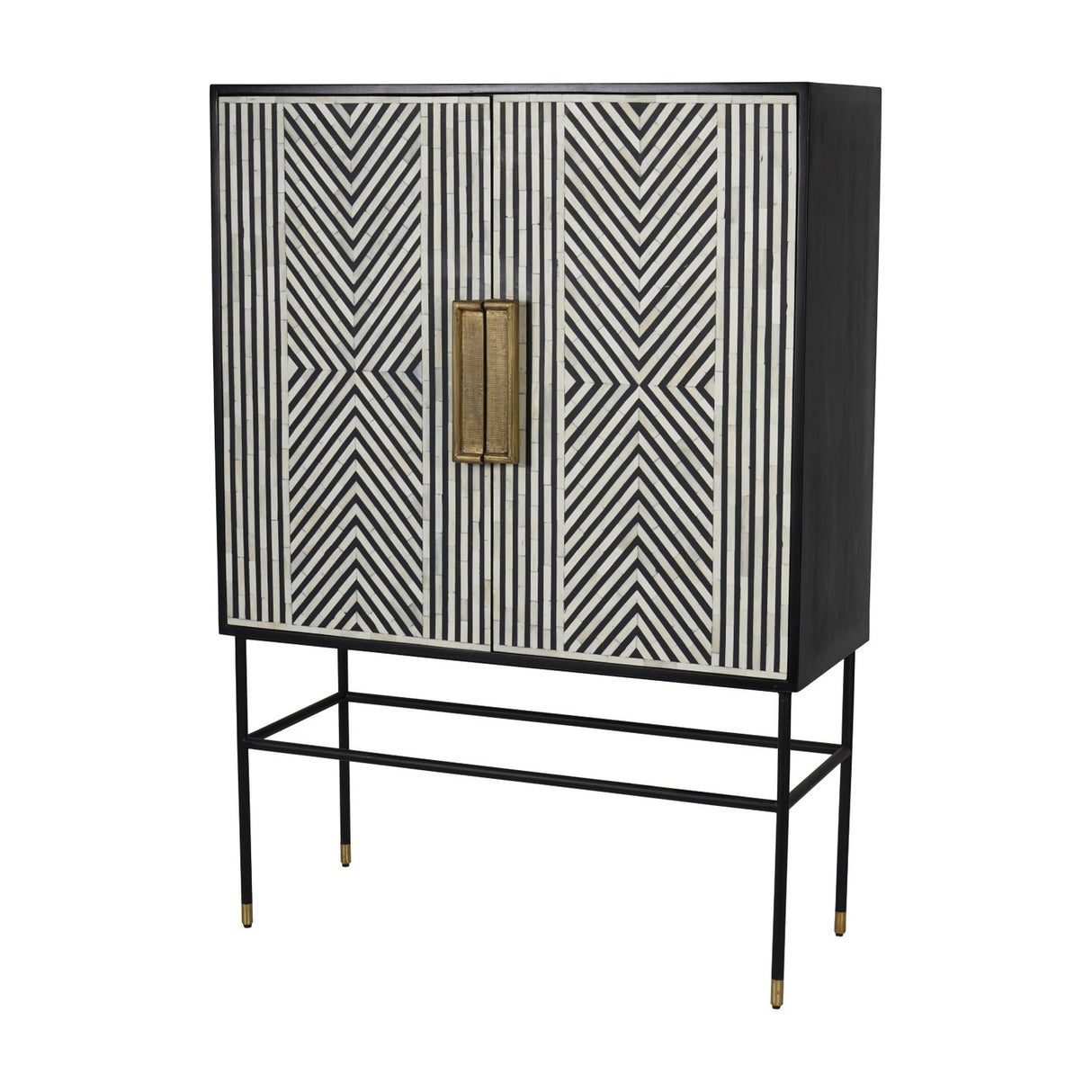 Bone Inlay Geometric Drinks Cabinet – Monochrome