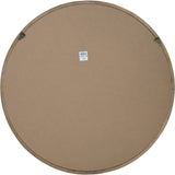Rear view of the Libra Interiors Round Wood Framed Wall Mirror in light wood, showing the backing board, hanging brackets and product label.