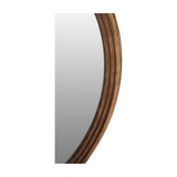 Close-up of the Libra Interiors Round Wood Framed Wall Mirror in light rubberwood, showing the smooth ridged frame profile and visible natural grain.