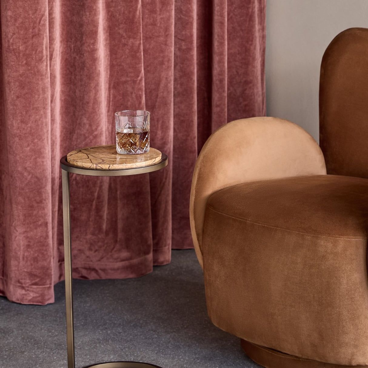 Marble Round Smoked Gold Side Table – Brown