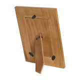Rear view of the Libra Interiors Mother of Pearl Mosaic 4x6 photo frame in ivory, showing the plain wooden backing, fold-out easel stand and metal clips.