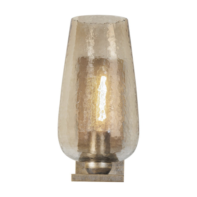Libra Interiors Hammered Glass Tulip Wall Light in brown, featuring a lustred glass shade and champagne gold backplate with exposed bulb, on a white background.