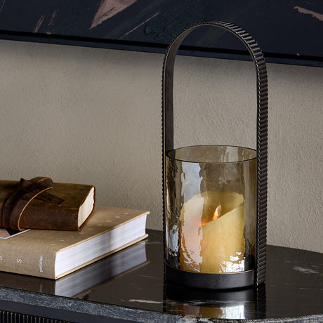 Hammered Glass Arched Hurricane Lantern – Brown