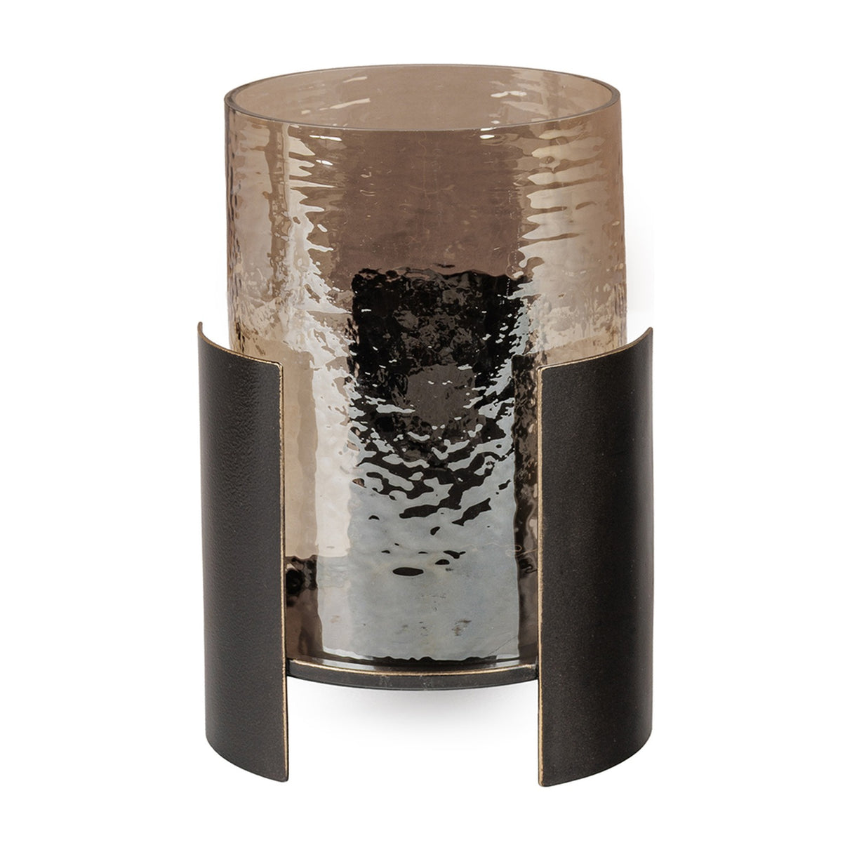Ribbed Glass Bronzed Iron Hurricane Lantern – Brown